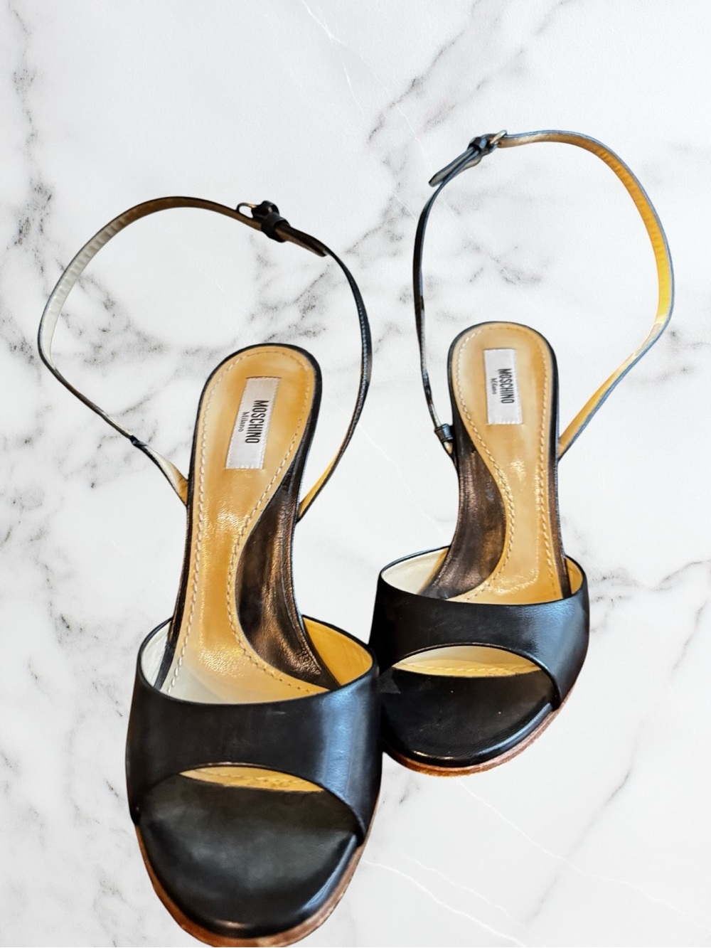 MOSCHINO Black Slingback Fringe Platforms - Picture 10 of 14